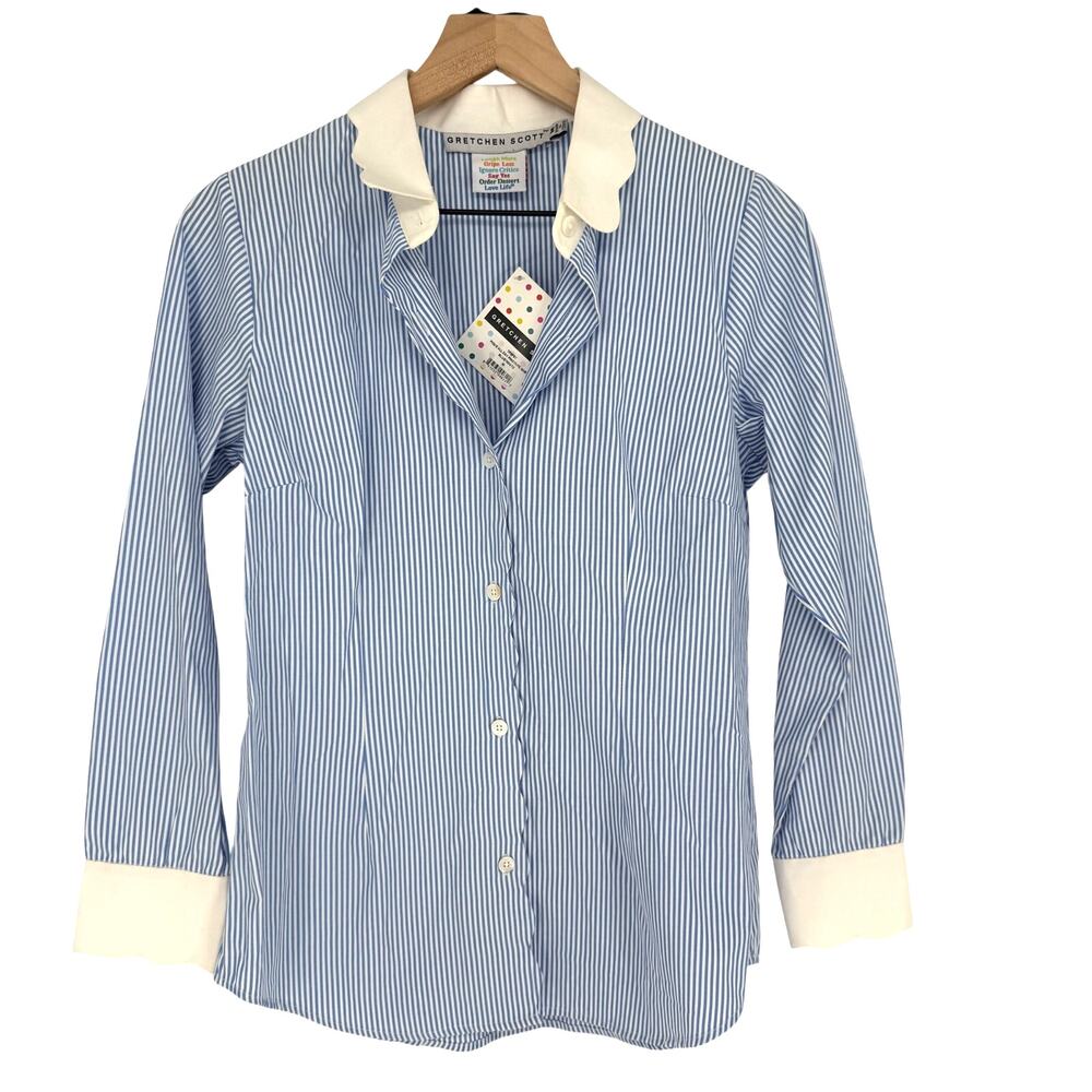 NWT Gretchen Scott Preppy Classic Country Club Striped Peter Pan Collar Top M
